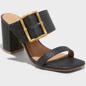 Universal Thread Black Block Heel Sandals with Gold Buckle